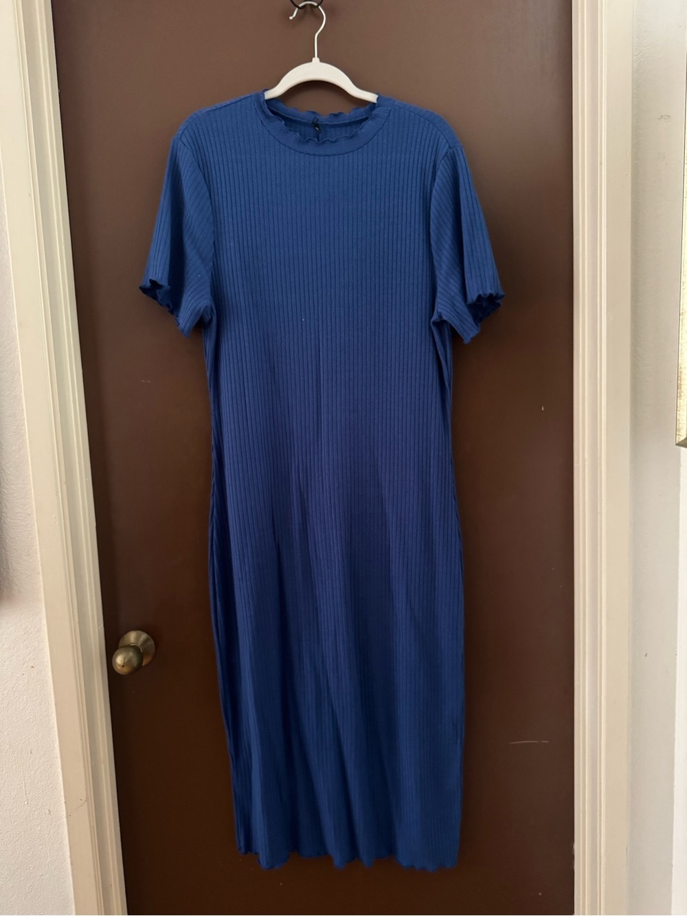 SHEIN BASICS Plus Lettuce Trim Ribbed Knit Bodycon Dress